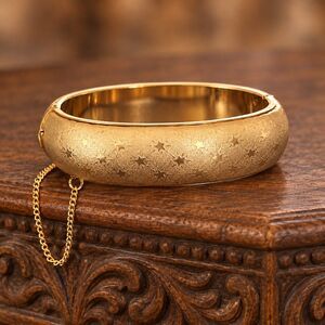 Vintage 1950s Bracelet Gold Filled Shell Polished Stars Satin Mid Century - 15L